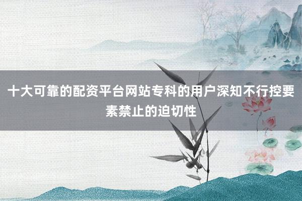 十大可靠的配资平台网站专科的用户深知不行控要素禁止的迫切性