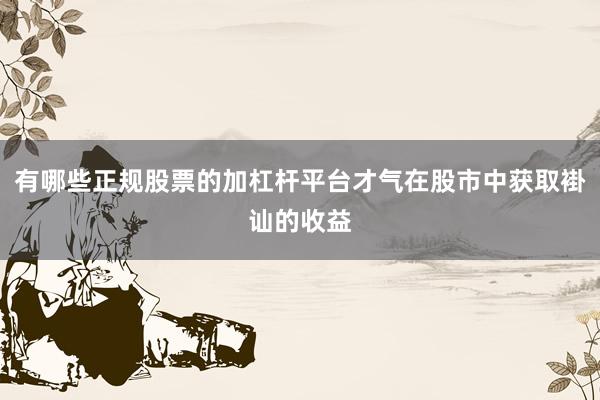 有哪些正规股票的加杠杆平台才气在股市中获取褂讪的收益