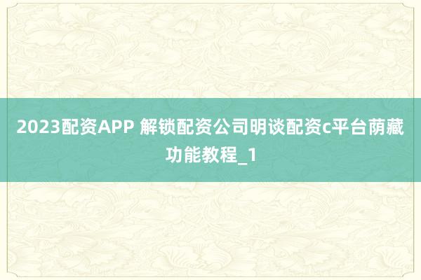 2023配资APP 解锁配资公司明谈配资c平台荫藏功能教程_1