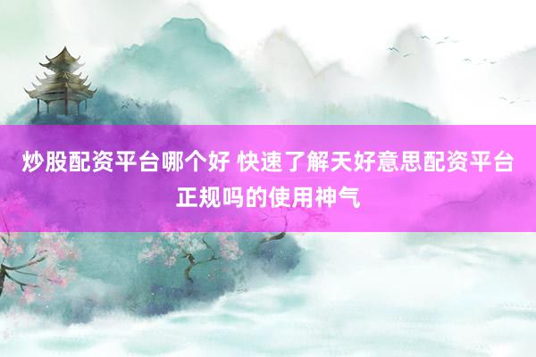 炒股配资平台哪个好 快速了解天好意思配资平台正规吗的使用神气