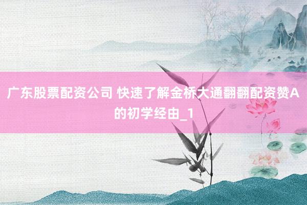 广东股票配资公司 快速了解金桥大通翻翻配资赞A的初学经由_1