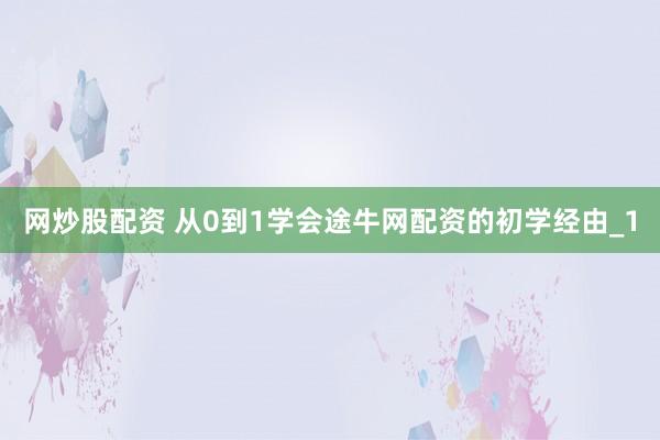 网炒股配资 从0到1学会途牛网配资的初学经由_1