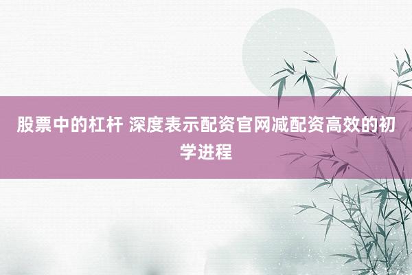 股票中的杠杆 深度表示配资官网减配资高效的初学进程